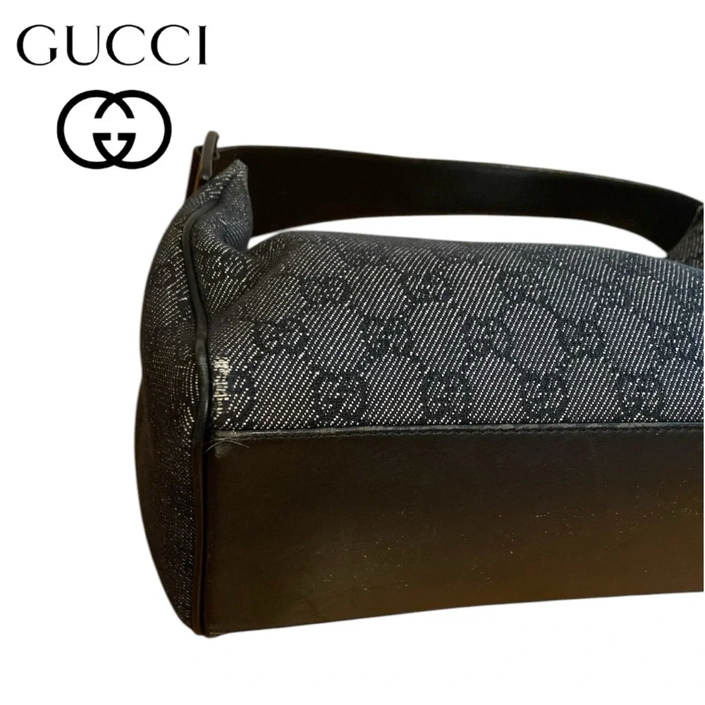 GUCCI Denim Monogram GG Signature Shoulder Bag w Gucci Dustbag - Picture 7 of 17